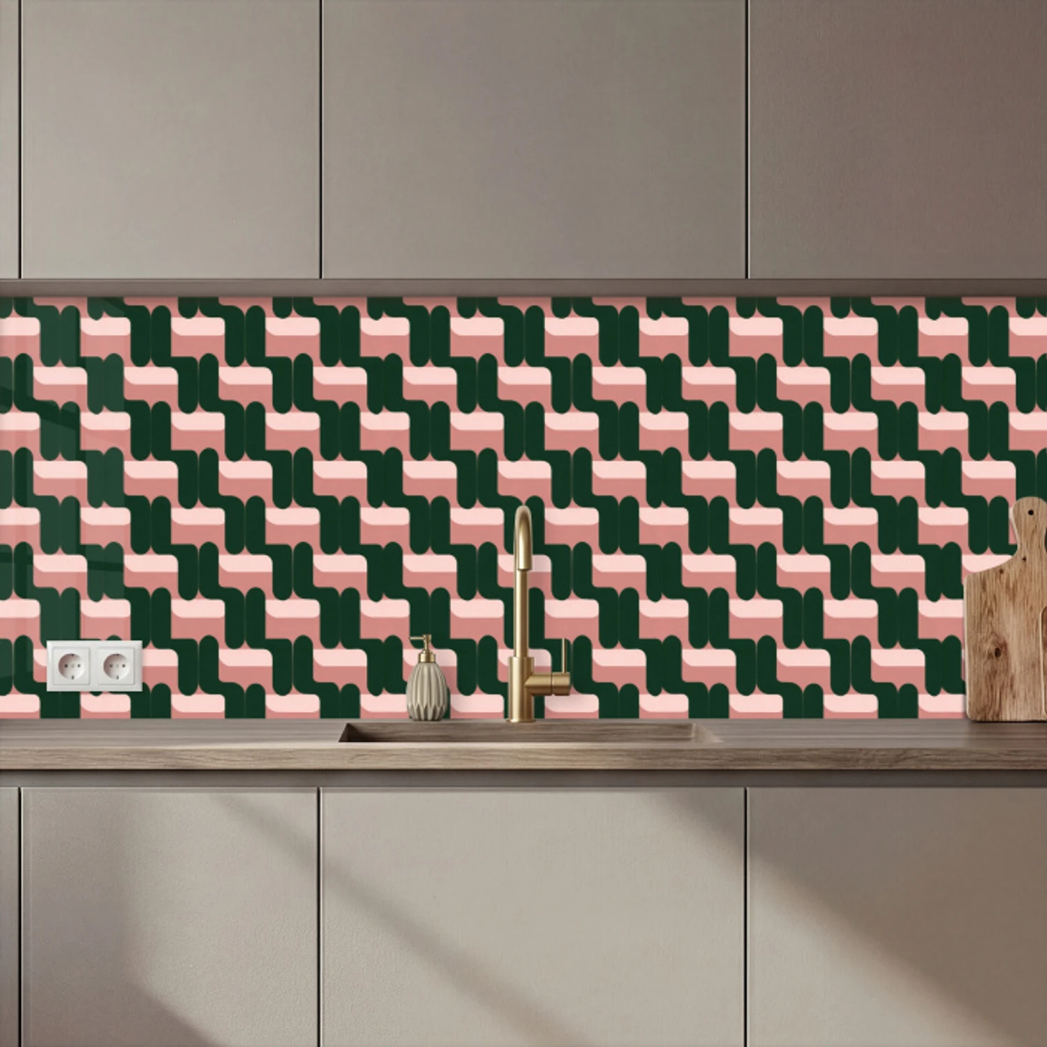 Vlechtpatroon - Groen - Roze - Geometrisch keuken achterwand 2 middel 871 zz_3dshopping
