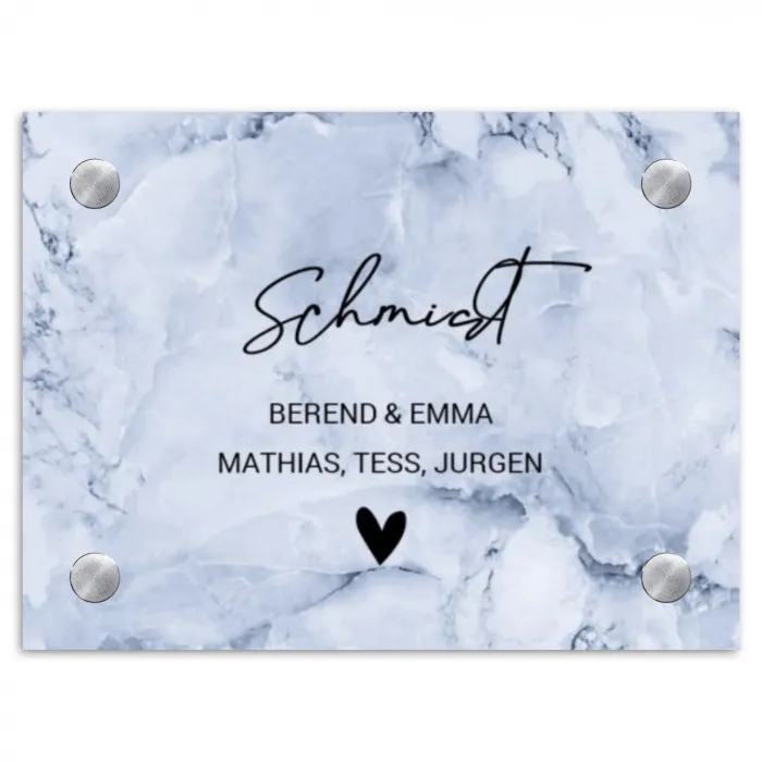 Blauw marmer - Sierlijk Naambord Rechthoek middel -3d