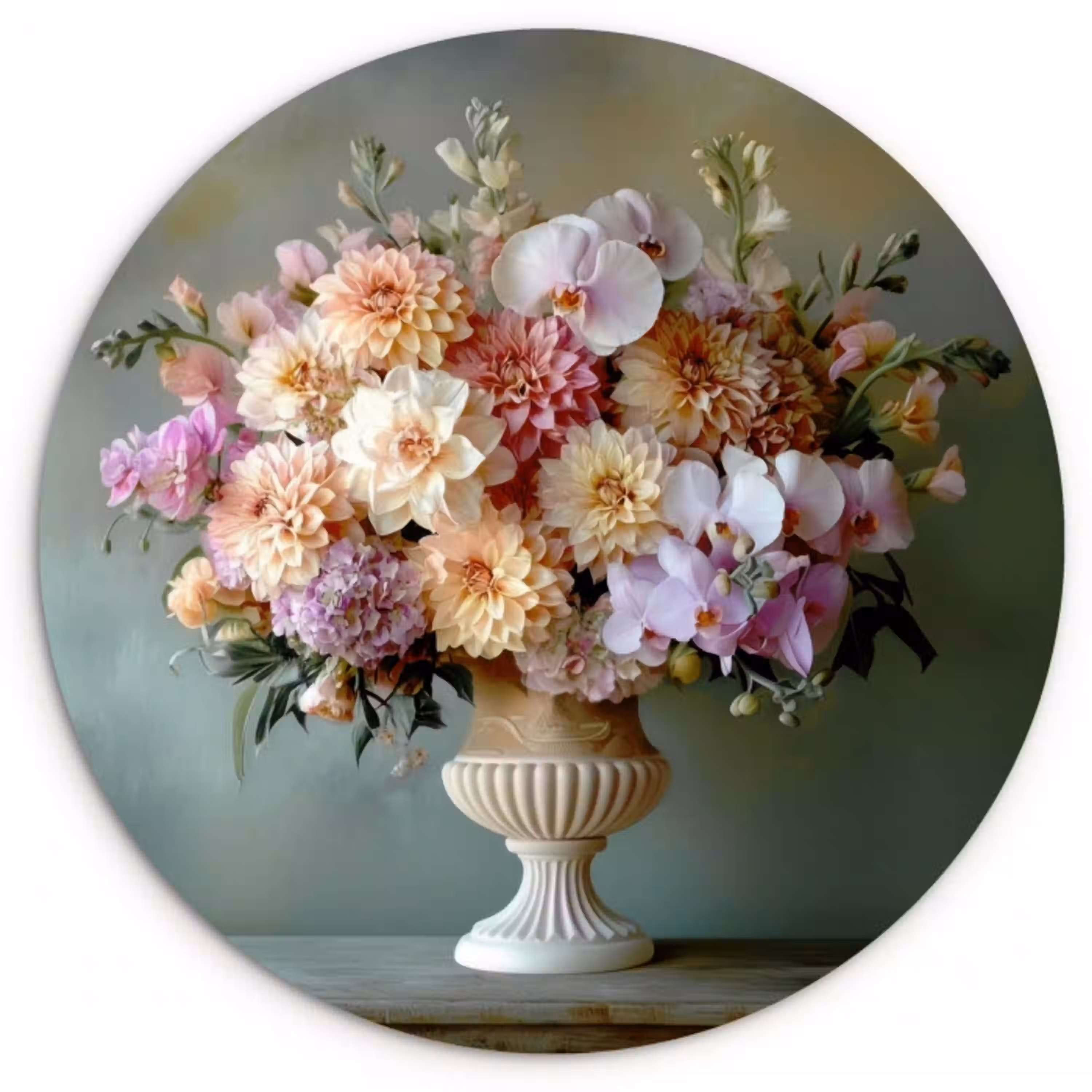 Orchidee - Boeket - Vaas - Bloemen Wandcirkel kunststof plaat 5mm dik klein -3d