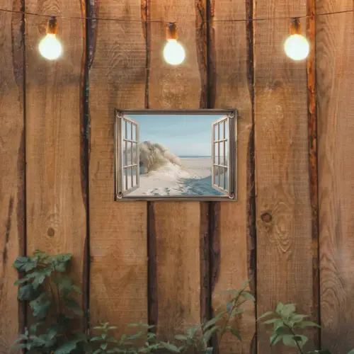 Doorkijk - Helmgras - Duinen - Zee - Landschap tuinposter los doek klein -sfeer1