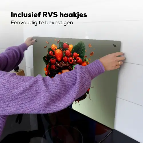 Vrouw - Chocolade - Frambozen - Aardbeien - Koekjes Inductie beschemer met haakjes klein -ky-ophangen-nl