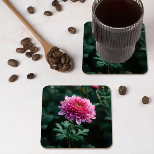 Blad - Chrysant - Roze - Schaduw onderzetter kurk middel -sfeer2