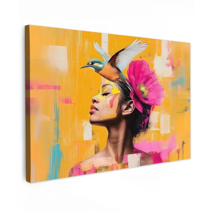 Vogel - Vrouw - Abstract - Bloem Tuinposter op houten frame 2 cm dik klein -3d