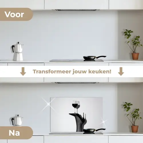 Hak - Wijn - Minimalistisch - Zwart keuken achterwand spatscherm klein -voor_na_NL