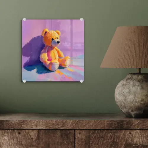 Teddybeer - Schaduw - Penseelstreken - Paars plexiglas 5mm klein -sfeer3