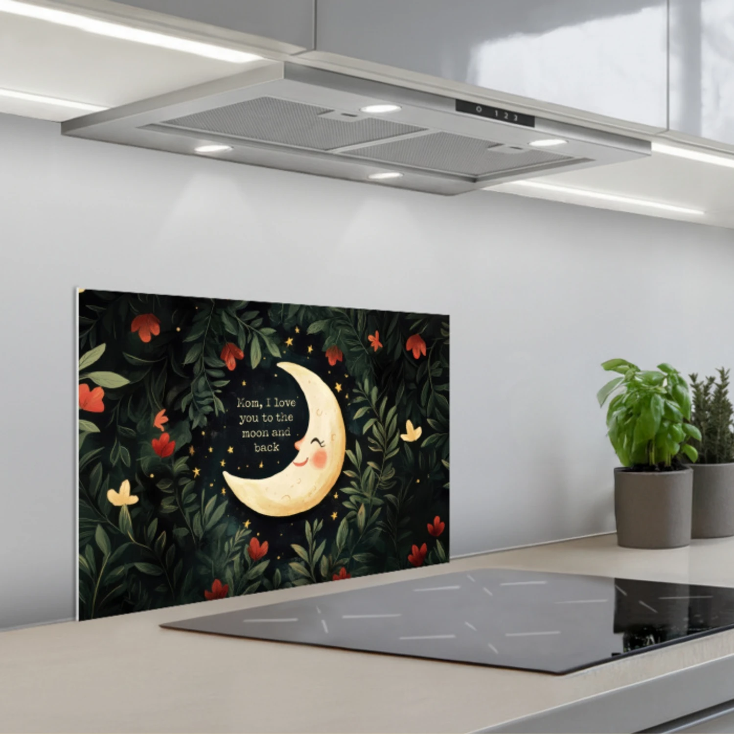 Maan - Quote - Bloemen - Sterren keuken achterwand spatscherm klein -3d_schuin