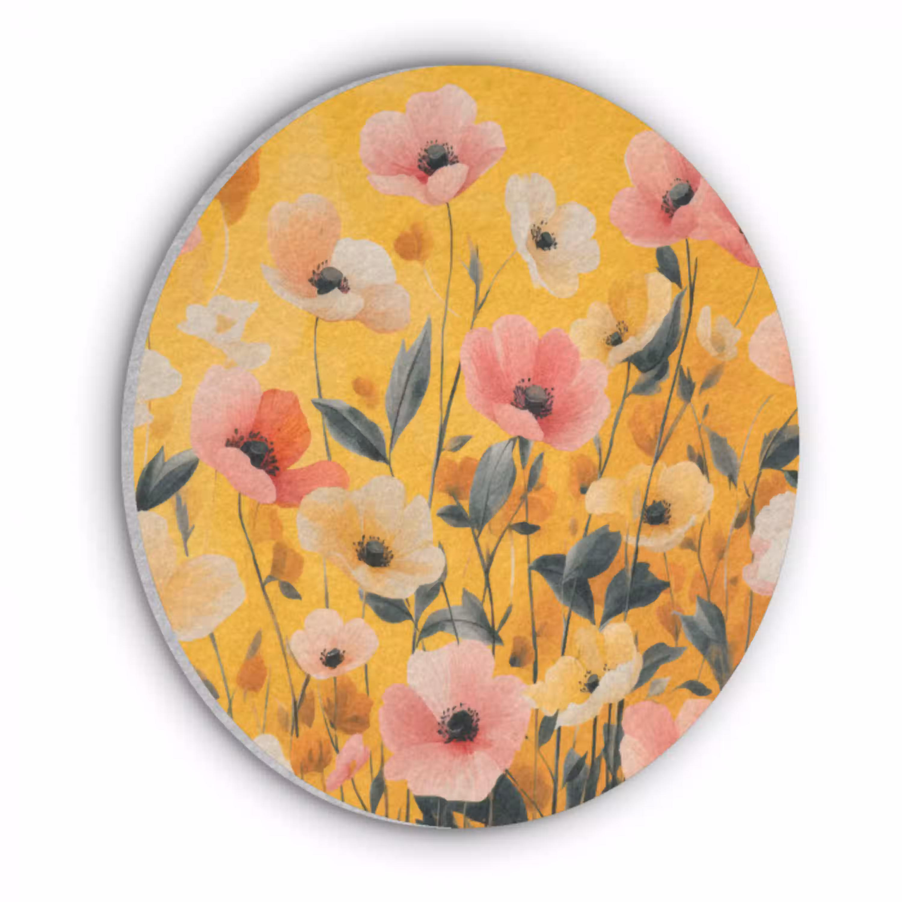 Bloemen - Veld - Geel Akoestische PET Vilt - Rond klein -3d
