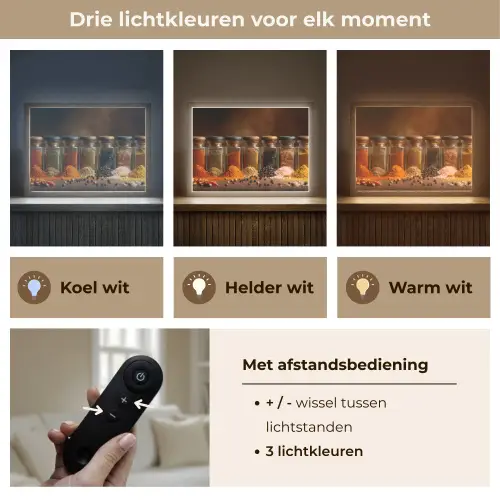 Potjes - Kruiden - Specerijen - Korrels Light Box met batterij (Wandlamp) middel -USP_lichtkleurNL