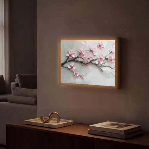 Bloesem - Kunstzinnig - Roze - Sakura Light Box met batterij (Wandlamp) middel -sfeer1