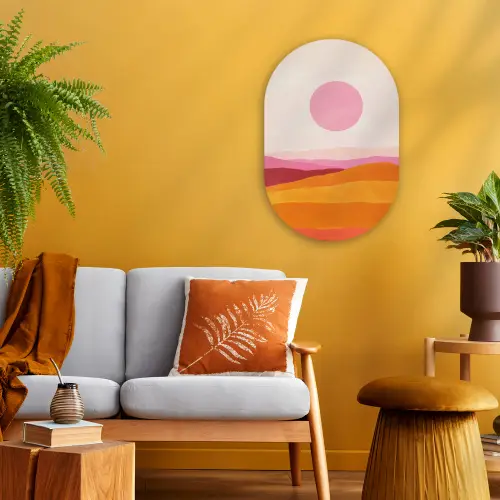 Heuvels - Oranje - Zon - Abstract Wandcirkel Ovaal Forex klein -sfeer4