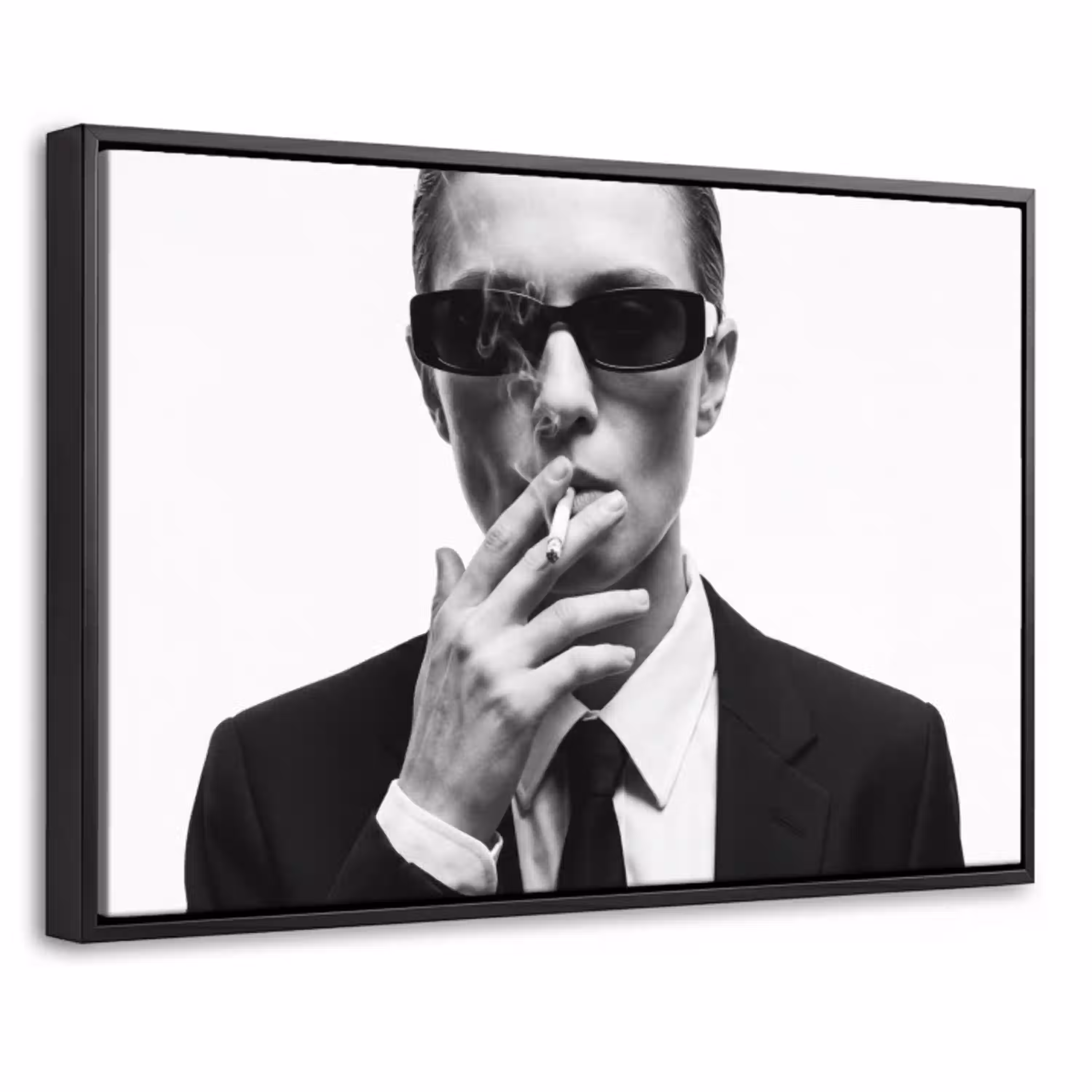 Portret - Pak - Roken - Zwart - Wit - Stoer Canvas met baklijst klein -threedimensional_3d_global
