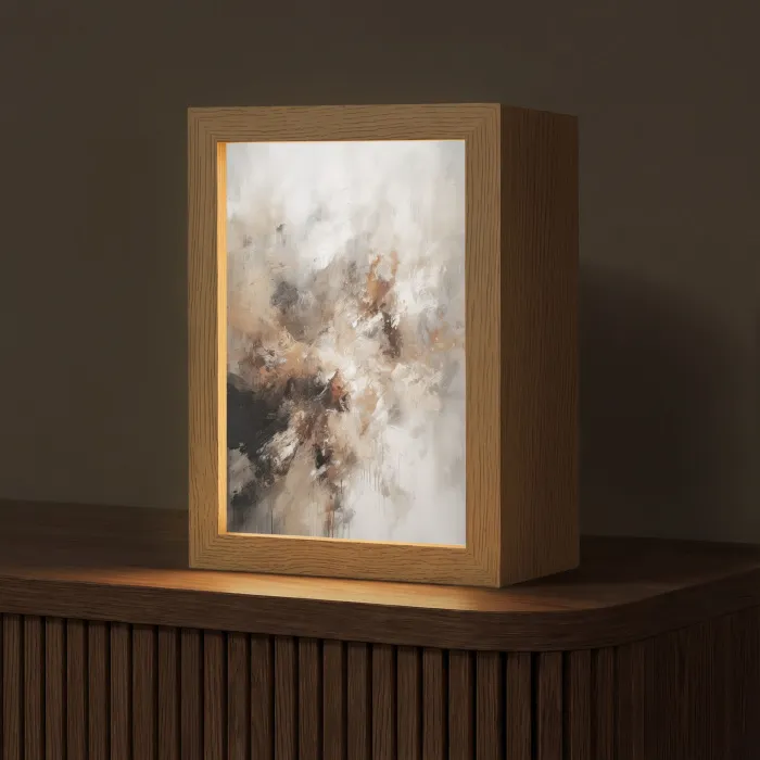 Verf - Abstract - Beige - Kunst Light Box met kabel (Tafellamp) klein -z3d_website