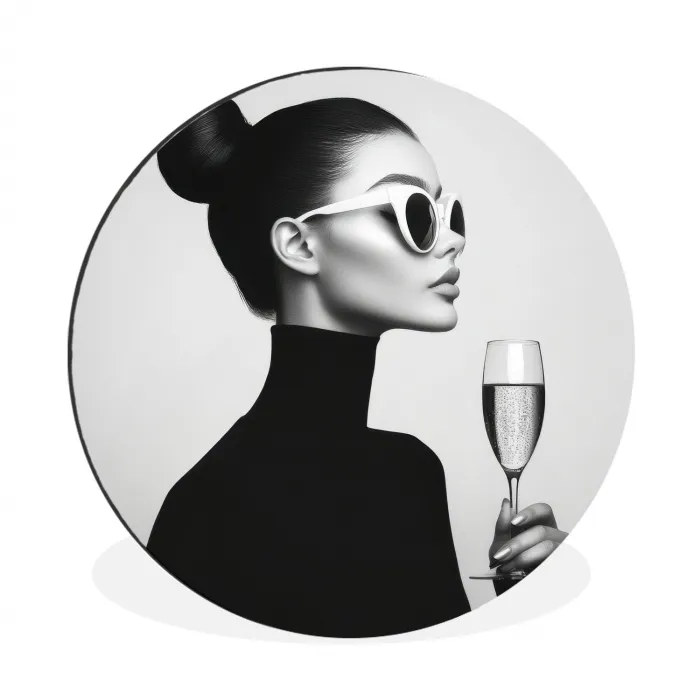 Vrouw - Champagne - Modern Wandcirkel aluminium klein -3d