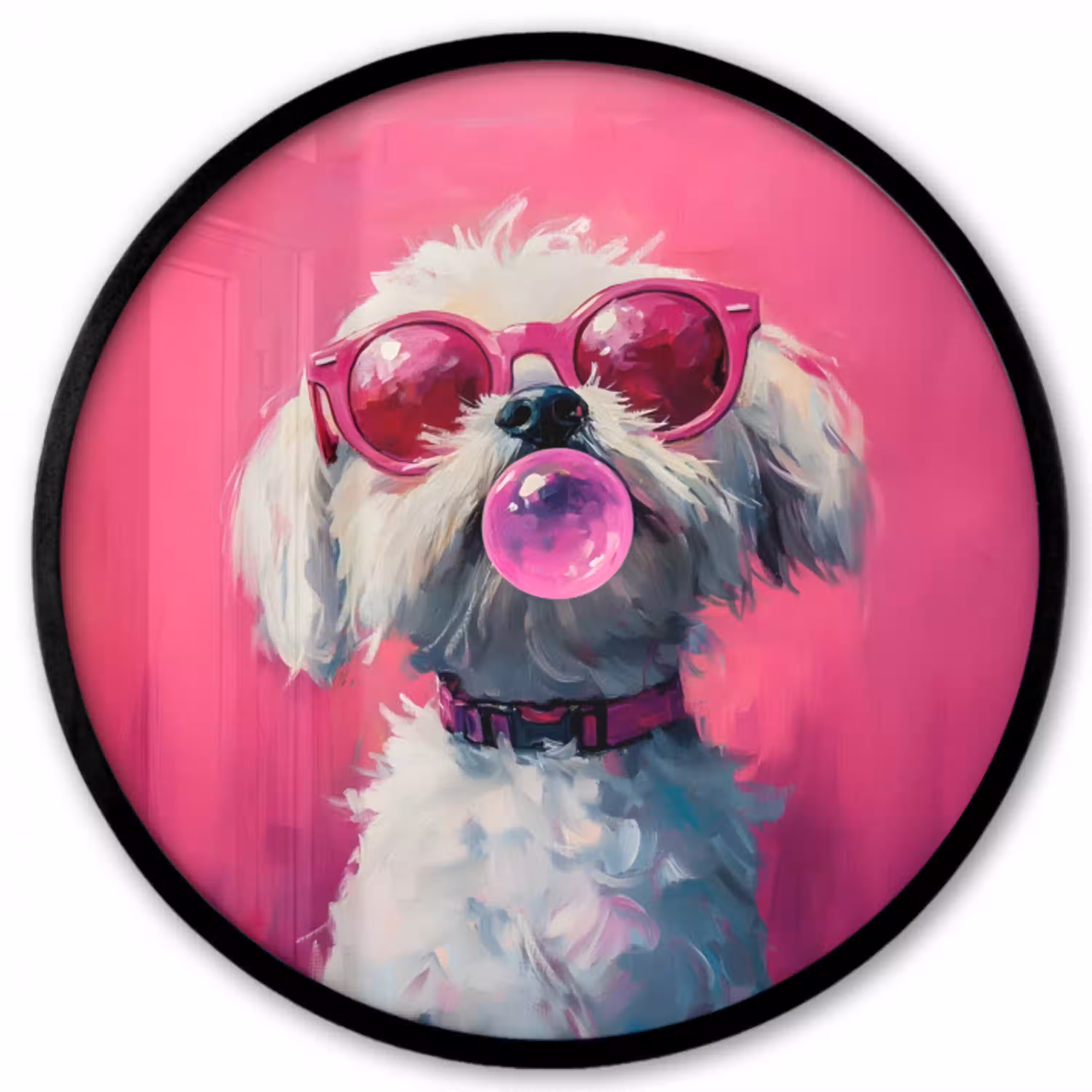 Pink - Hond - Bubbel Fotolijst rond zonder passe partout klein -3d