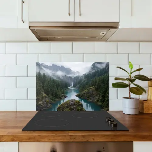 Waterval - Bomen - Bergen keuken achterwand spatscherm klein -sfeer2