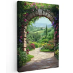 Doorkijk - Landschap - Bloemen - Pad - Uitzicht Tuinposter op houten frame 2 cm dik klein -3d