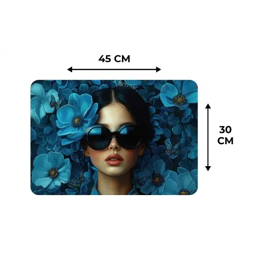 Vrouw - Bloemen - Blauw - Aesthetic - Luxe Placemat vinyl groot -specs