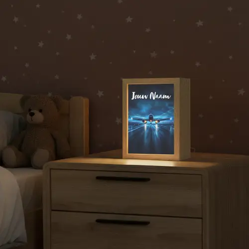 Vliegtuig - Blauw - Futuristisch Light Box met kabel (Kinderlampje) klein -sfeer1_kind