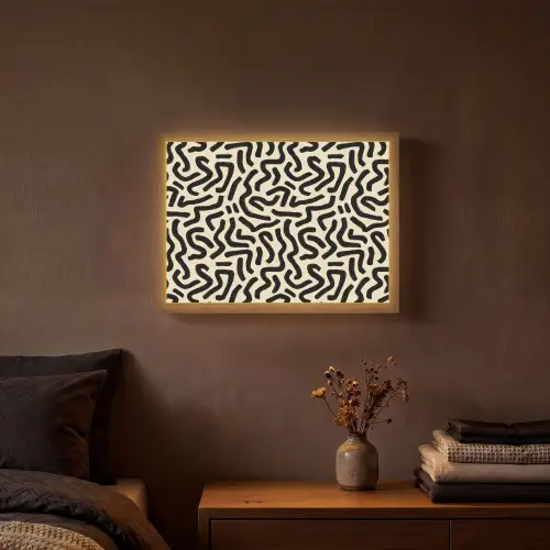 Abstract - Lijnen - Zwart Light Box met batterij (Wandlamp) middel 907 -sfeer4