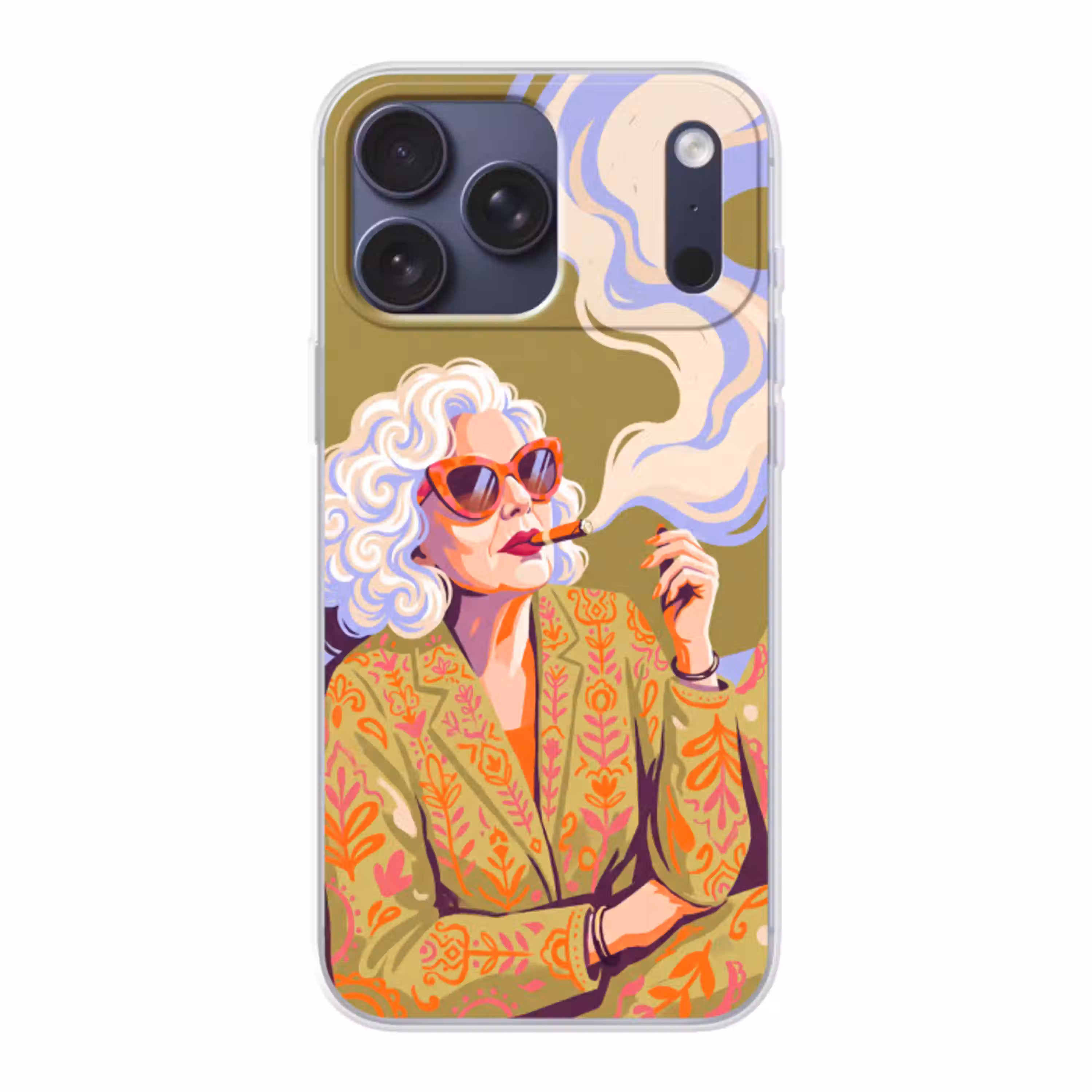 Vrouw - Zonnebril - Portret - Modern - Kleurrijk Telefoonhoesje iPhone 17 Pro Max klein -3d