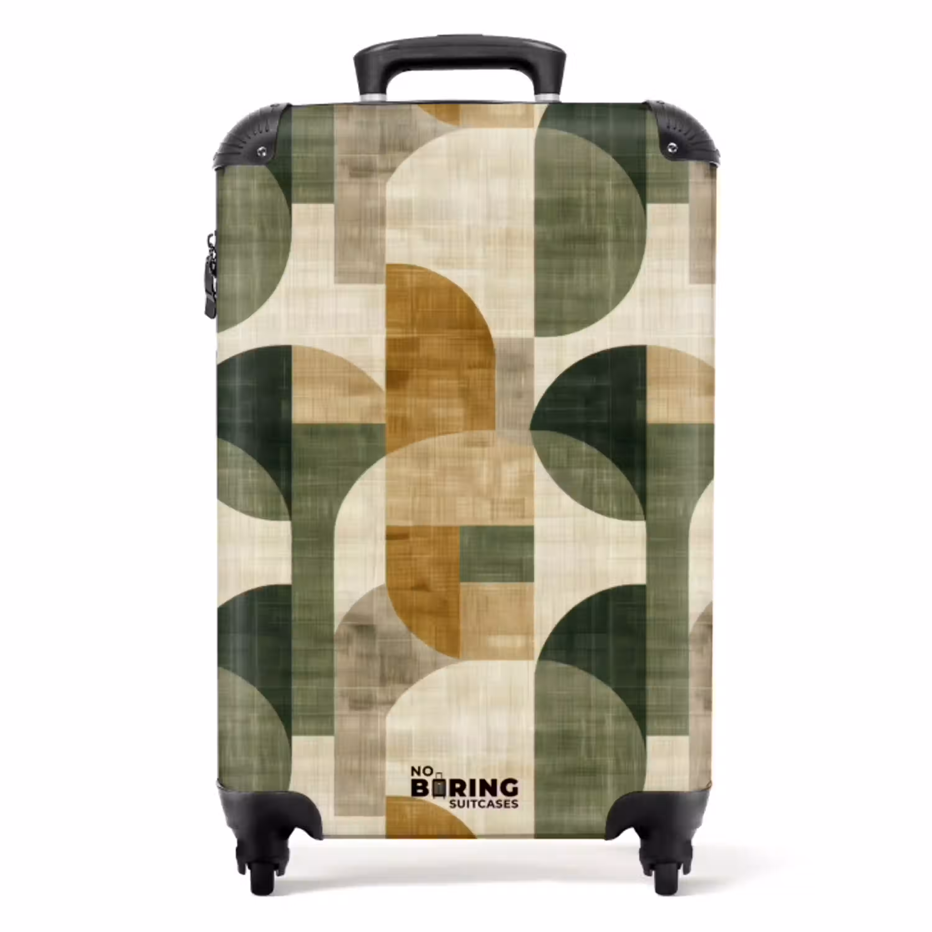 Olijfgroen - Geometrisch - Abstract - Mid-Century - Linnen - Patroon NBS - Handbagage koffer - Volwassenen Unisex middel -productfoto_recht