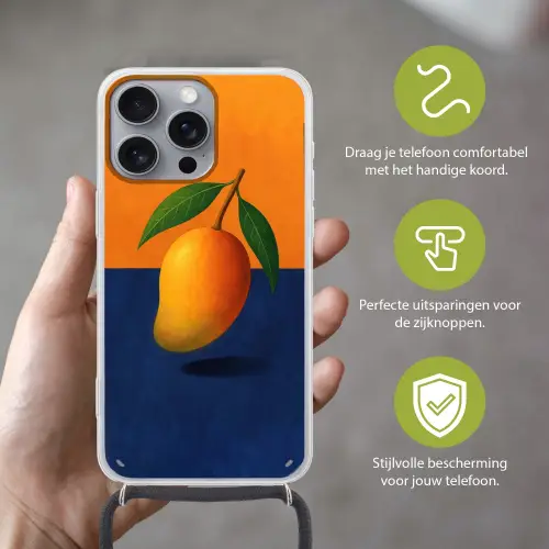 Mango - Vlakken - Bladeren - Oranje Hoesje iPhone 16 Pro Max met koord klein -sfeer2_NL