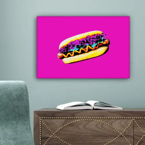 Hotdog - Roze - Retro canvas 2cm klein -sfeer4