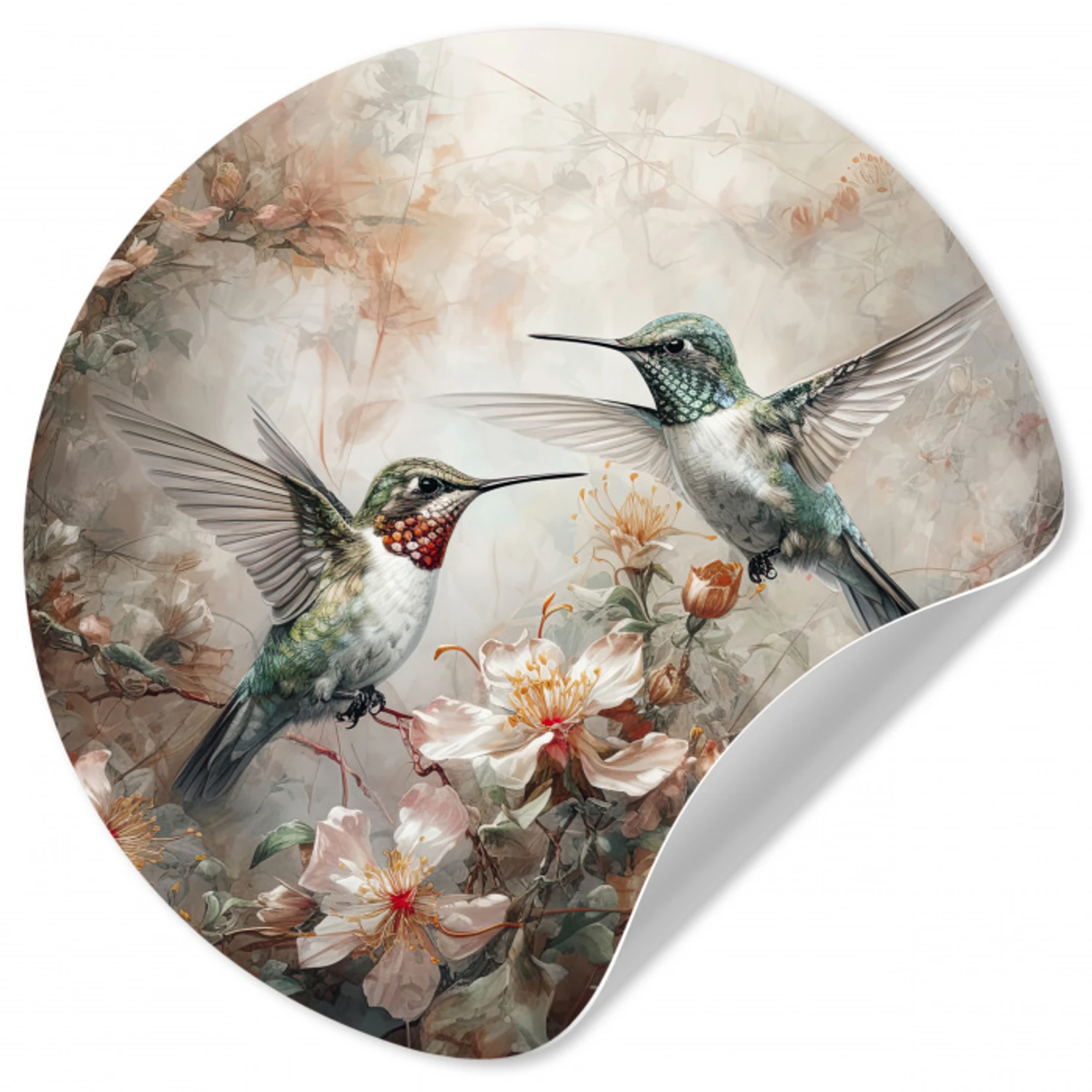Kolibrie - Vogels - Bloemen - Planten Wandcirkel behangsticker klein -3d