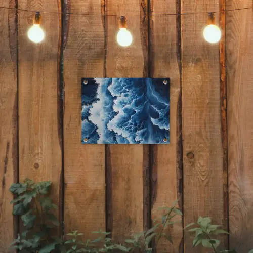 Golven - Blauw - Schuim tuinposter los doek klein -sfeer1