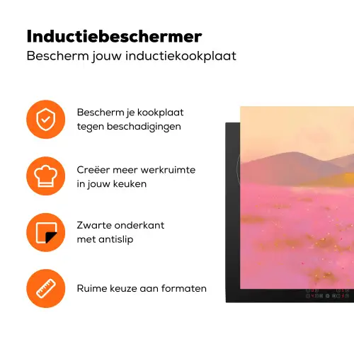 Bloemenweide - Heuvels - Silhouet - Roze Inductie beschermer vinyl 3mm klein -zzzzzzz-td-ups