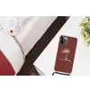 Palmboom - Beige - Rood - Tropisch Hoesje iPhone 12 Pro met koord klein -kamer