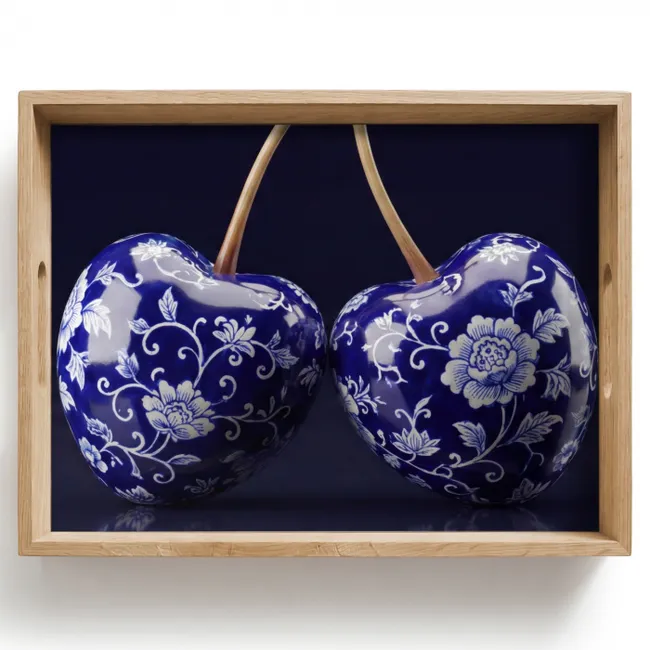 Dienblad - Porselein- Kersen - Delfts - Blauw