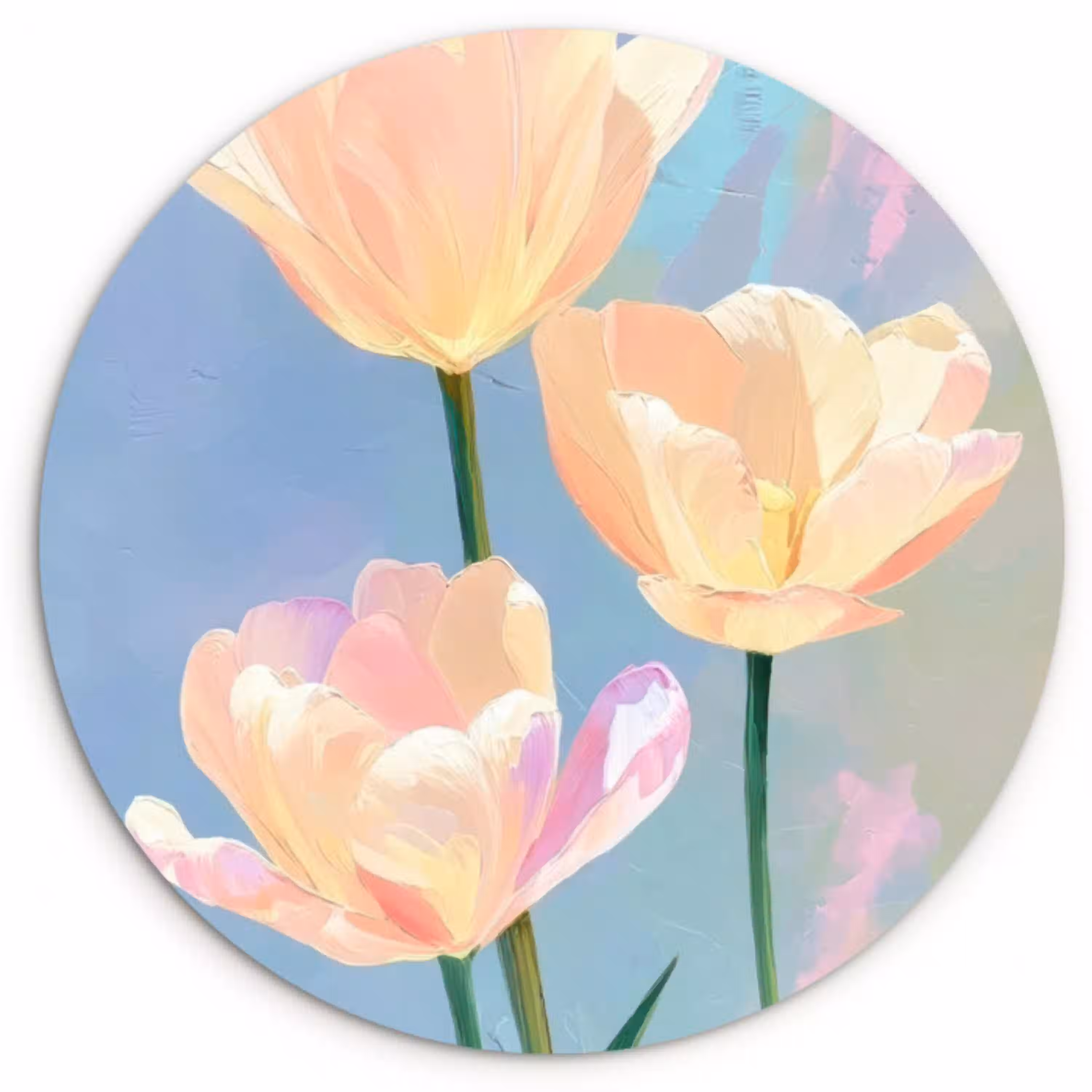 Tulpen - Roze accenten - Blauw Wandcirkel plexiglas klein -3d