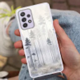 Bos - Bomen - Mist - Natuur - Illustratie - Grijs Hoesje Samsung Galaxy A52 5G met koord klein -sfeer3