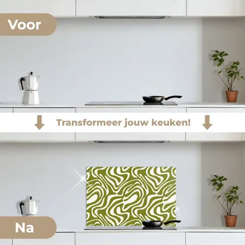 Lijnpatroon - Groen - Organisch keuken achterwand spatscherm klein 900 -voor_na_NL