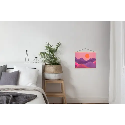 Zon - Heuvels - Paars - Abstract textielposter latten blank klein -woonkamer