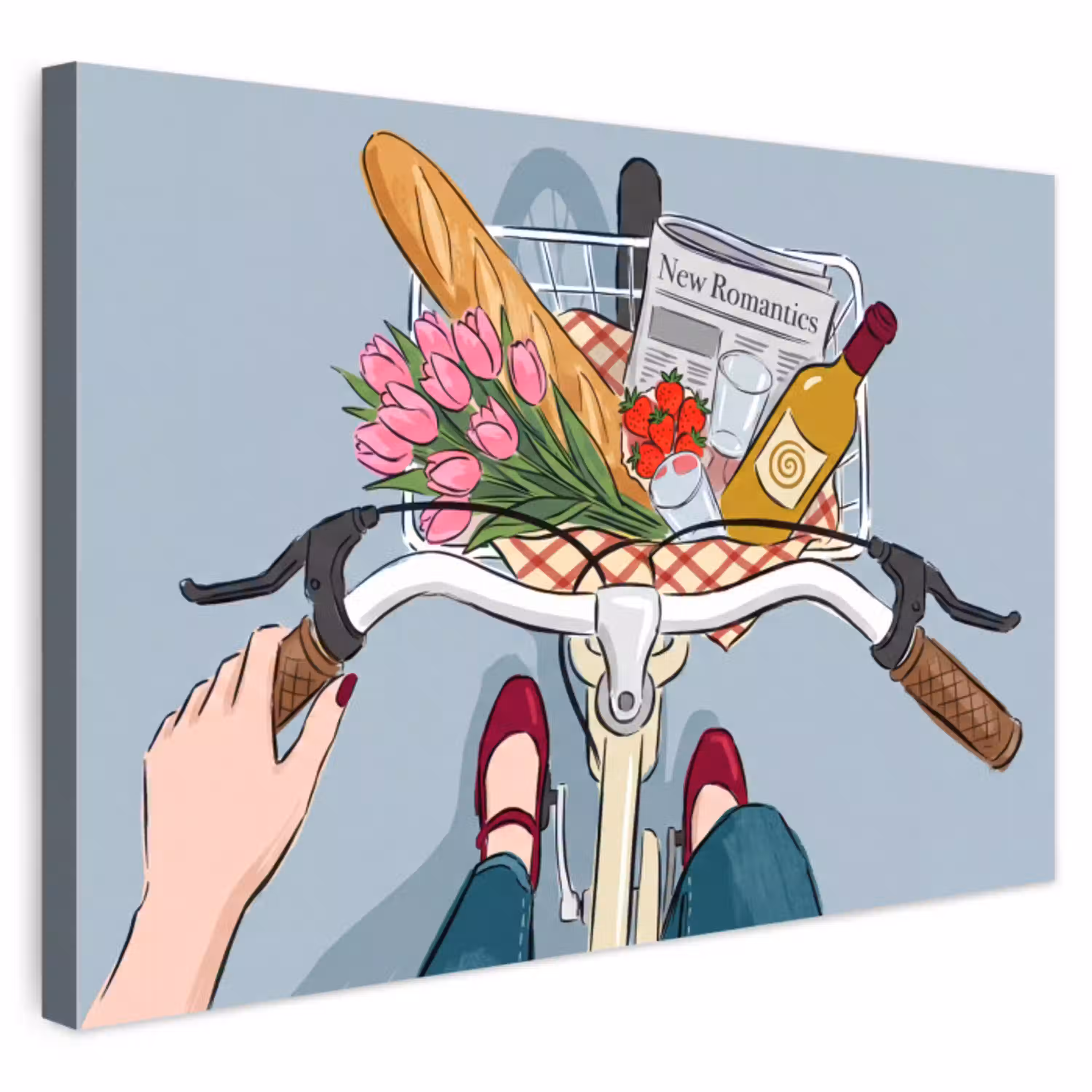 Fiets - Picknick - Zomer - Illustratie Tuinposter op houten frame 2 cm dik klein -3d