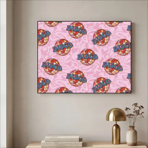 Disco - Bal - Patroon - Roze Textielframe - compleet frame klein 947 -sfeer2