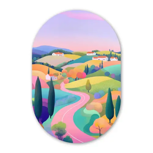 Landschap - Paars - Pastel - Huizen Wandcirkel Ovaal Forex klein -3d