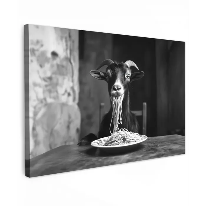 Geit - Bord - Spaghetti - Zwart Wit canvas 2cm klein -z3d