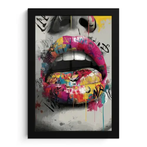 Lippen - Graffiti - Expressief fotolijst zwart zonder passe partout klein -3d