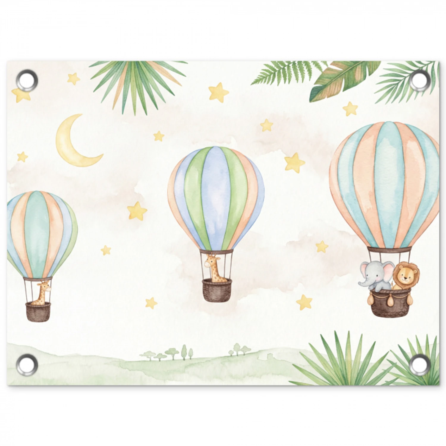Aquarel - Luchtballonnen - Pastel tuinposter los doek klein -3d
