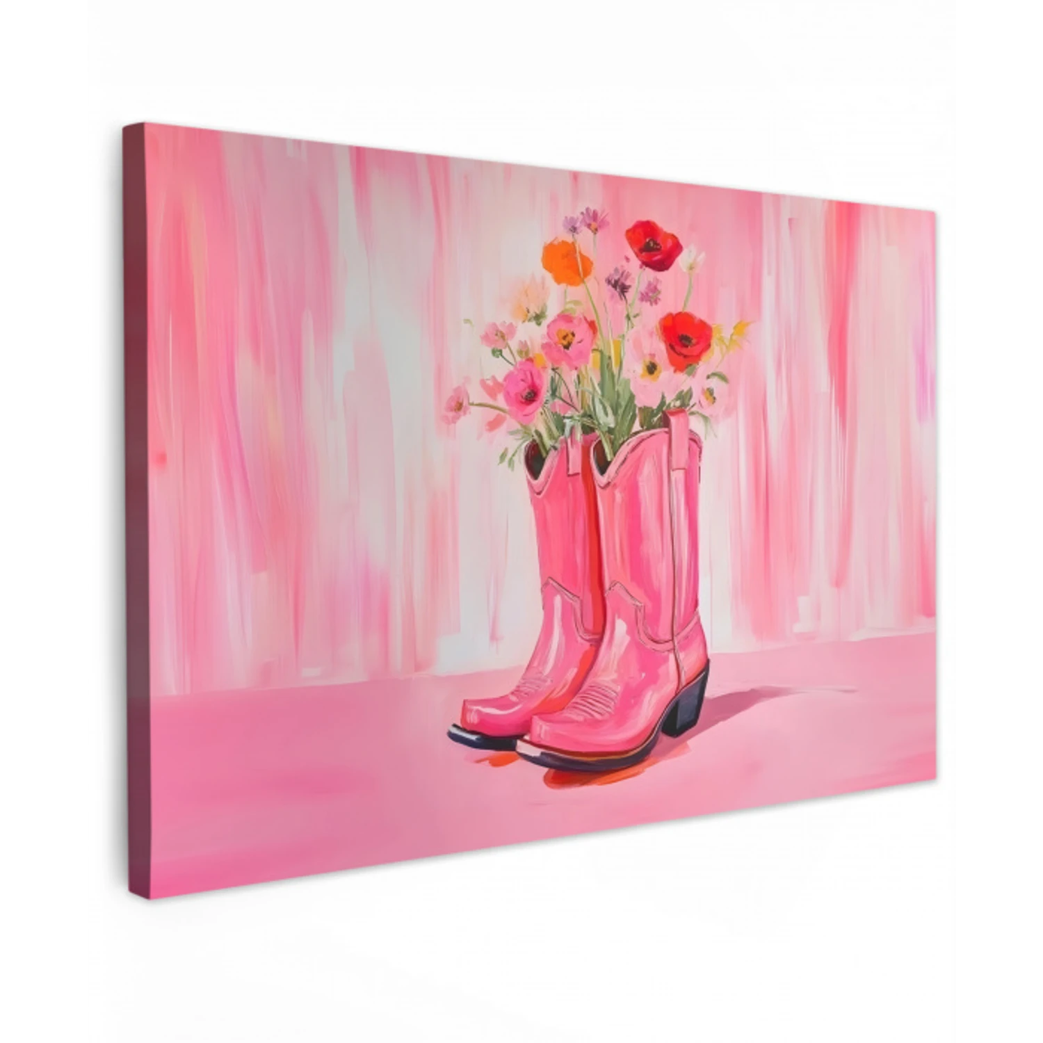 Roze - Bloemen - Cowboy Tuinposter op houten frame 2 cm dik klein -3d