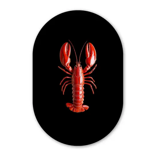 Kreeft - Glossier Rood - Zwart Wandcirkel Ovaal Glas middel -3d