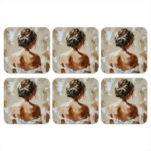 Vrouw - Verf - Abstract - Beige - Modern onderzetter kurk middel -3d