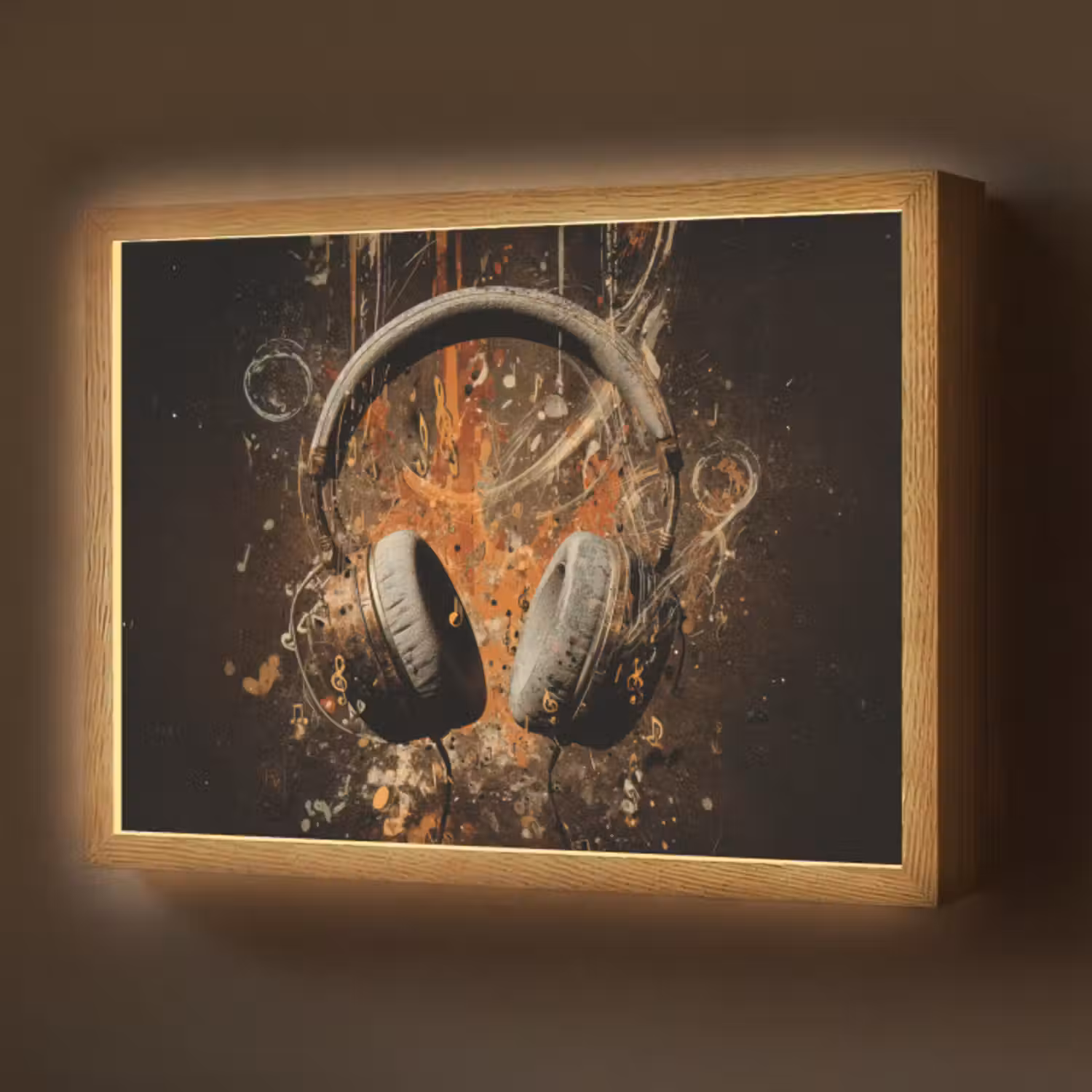 Lightbox - Wandlamp - Koptelefoon - Bruin - Dynamische penseelstreken