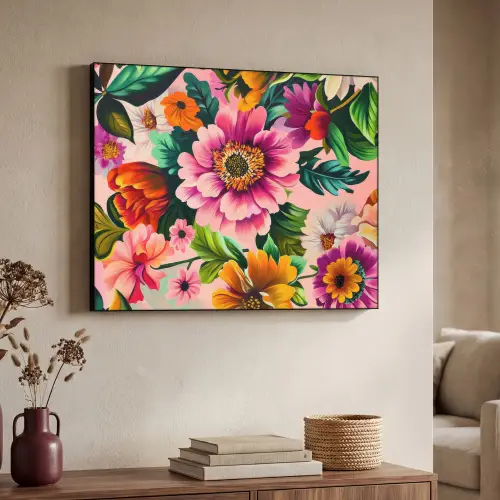 Bloemen - Kleurrijk - Roze Textielframe zwart klein -sfeer3
