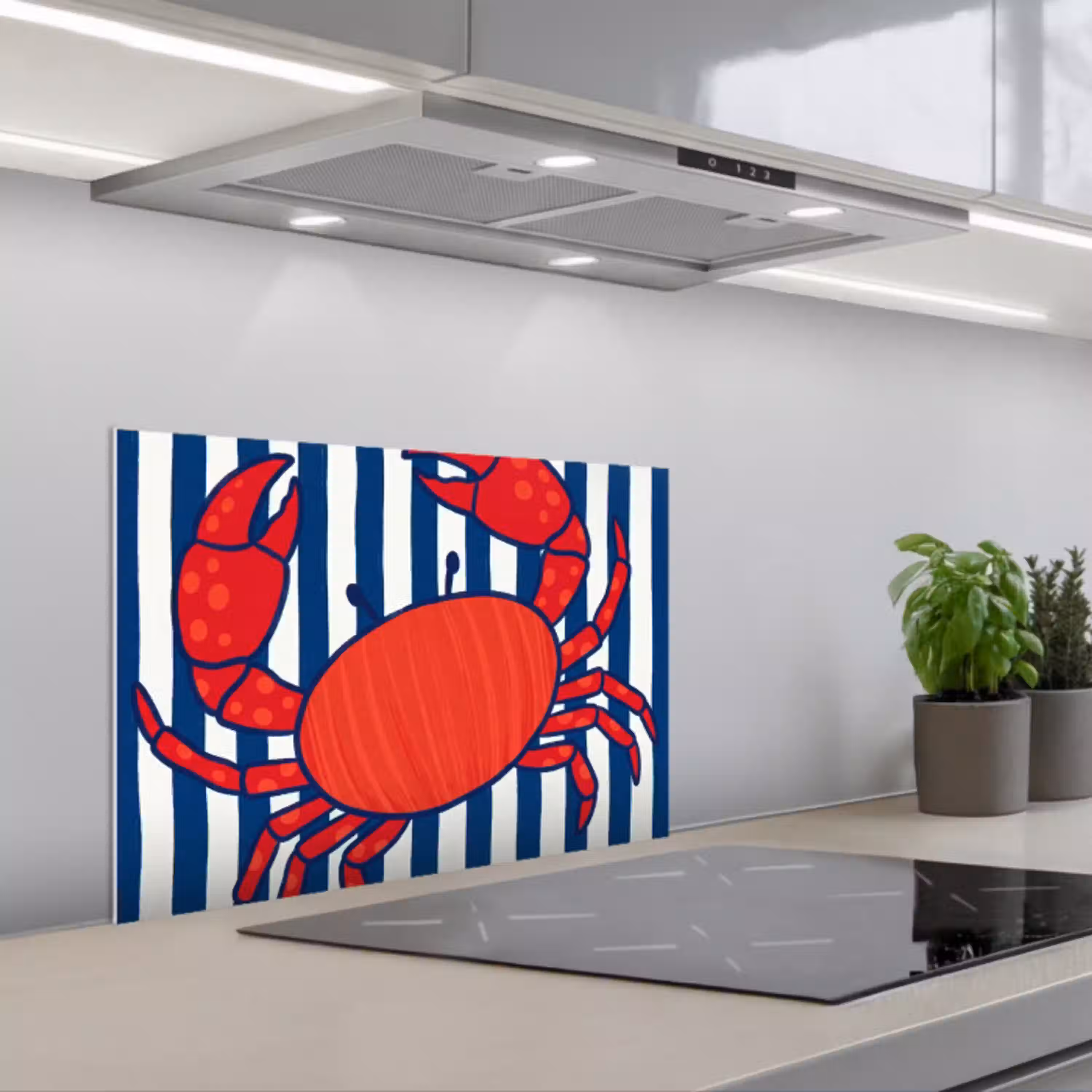 Krab - Strepen - Zeeleven - Illustratie - Rood keuken achterwand spatscherm klein -3d_schuin