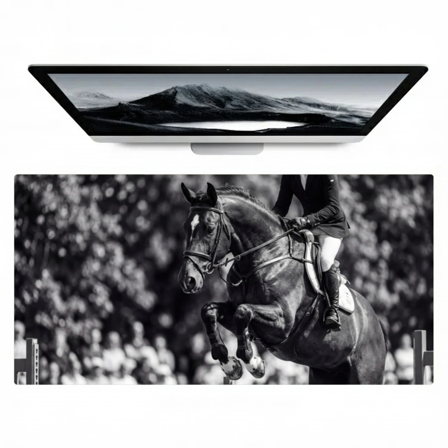 Springen - Paard - Zwart - Wit Muismat XXL klein -zzz3d