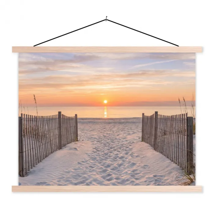 Zonsondergang - Strand - Zand textielposter latten blank klein -3d